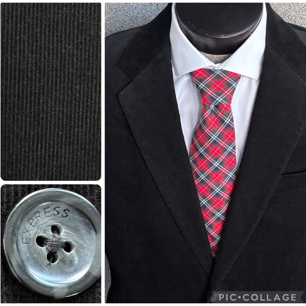 NWT EXPRESS Y2K Deadstock Black Corduroy Blazer 42L‎ Jacket Sport Coat Pin Whale